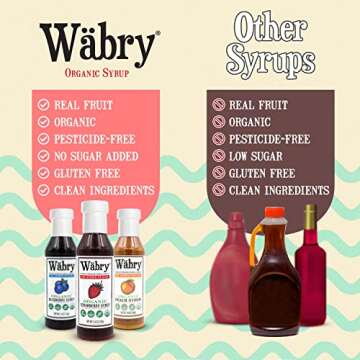 Wäbry Organic Strawberry Syrup No Added Sugar – 13.8oz (390g), Sweetened with Stevia & Erythritol, Natural Fruit Syrups for Drinks, Pancakes, Shaved Ice, Ice cream, Non-GMO, Dye-Free Snow Cone Syrup