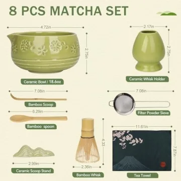 Giiouni Matcha Whisk Set 8-Pcs Elegant Gift Set