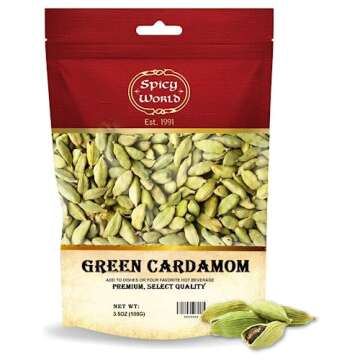 Spicy World Green Cardamom Pods 3.5 Oz - As Seen on Tik Tok - Premium Quality Whole Green Cardamom Pods | Vegan | Large | Aromatic Cardamon
