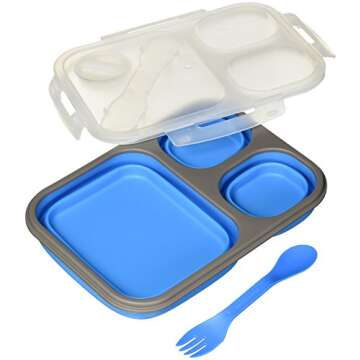 Smart Planet EC-34 Large 3-Compartment Eco Silicone Collapsible Meal Kit - Meal Prep Made Easy