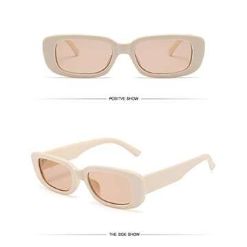 ZYApril Small Retro Square Sunglasses Women - UV 400 Vintage Rectangle driving, walking, traveling Glasses (off-white, 50)