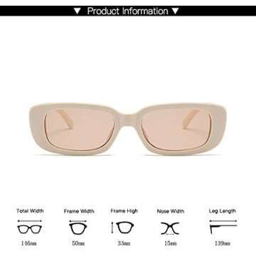 ZYApril Small Retro Square Sunglasses Women - UV 400 Vintage Rectangle driving, walking, traveling Glasses (off-white, 50)