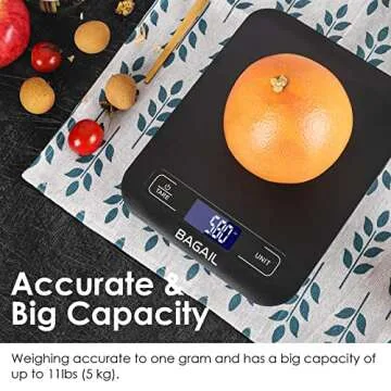 BAGAIL BASICS Digital Kitchen Scale, Premium Food Scales Weight Grams and Oz for Baking and Cooking, 11lb/5kg with 0.1oz/1g Precision Black