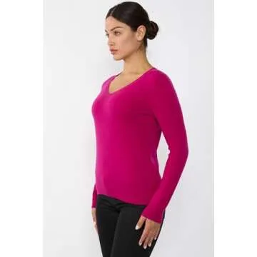 JENNIE LIU Women's 100% Pure Cashmere Long Sleeve Pullover V Neck Sweater