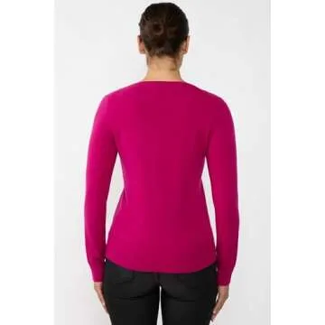 JENNIE LIU Women's 100% Pure Cashmere Long Sleeve Pullover V Neck Sweater