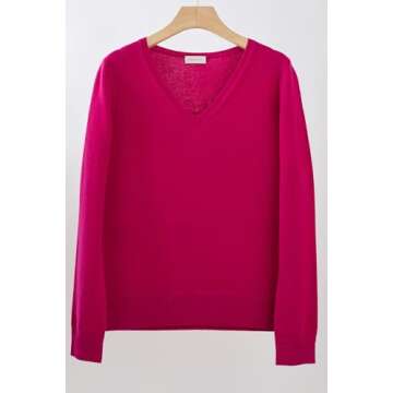 JENNIE LIU Women's 100% Pure Cashmere Long Sleeve Pullover V Neck Sweater