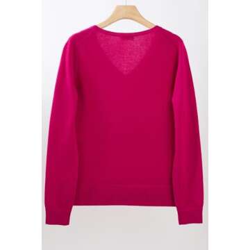 JENNIE LIU Women's 100% Pure Cashmere Long Sleeve Pullover V Neck Sweater