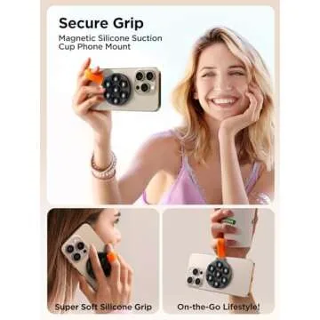 JOYROOM Magnetic Suction Cup Phone Mount, Silicone Suction Phone Case Grip Stand Holder for MagSafe, Hands-Free Mirror Shower Phone Holder Mount Fit iPhone 16 Pro Max, TikTok Creator|Videos|Selfies