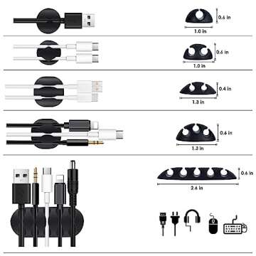 Cable Clips, Cable Organizer, Cord Management, Wire Management System, 10 Pieces, Self Adhesive for Your Wires, Charging and Mouse Cord Black Form Whellen