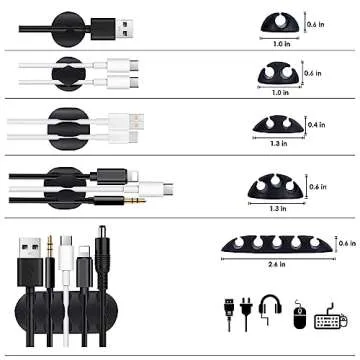 Cable Clips, Cable Organizer, Cord Management, Wire Management System, 10 Pieces, Self Adhesive for Your Wires, Charging and Mouse Cord Black Form Whellen