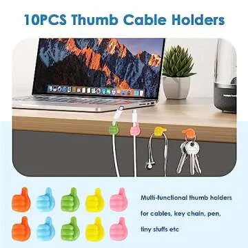 Cable Clips, Cable Organizer, Cord Management, Wire Management System, 10 Pieces, Self Adhesive for Your Wires, Charging and Mouse Cord Black Form Whellen