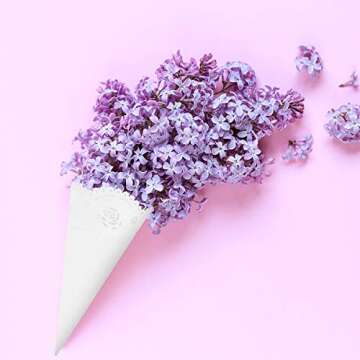 Teemico 50 Pcs Wedding Confetti Cones White Paper Tapers Hollow Print Cone for Party Petal Small Bouquet White Paper Cones for Candy Buffet