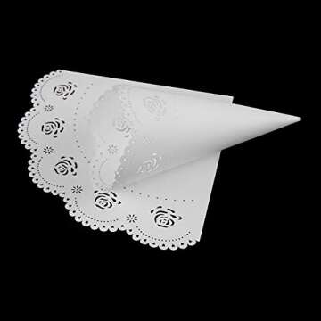 Teemico 50 Pcs Wedding Confetti Cones White Paper Tapers Hollow Print Cone for Party Petal Small Bouquet White Paper Cones for Candy Buffet