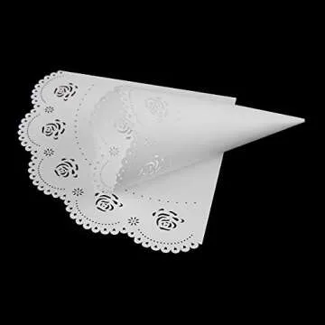 Teemico 50 Pcs Wedding Confetti Cones White Paper Tapers Hollow Print Cone for Party Petal Small Bouquet White Paper Cones for Candy Buffet