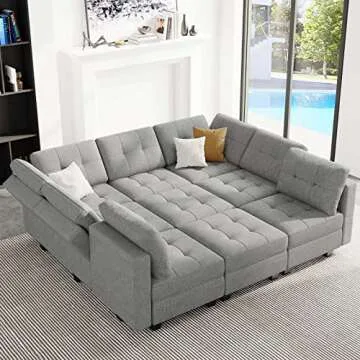 Belffin Modular Sectional Sleeper Sofa Couch with Storage Seat Reversible Modular Sofa Couch Oversized Sleeper Sectional Sofa Bed Set Light Grey