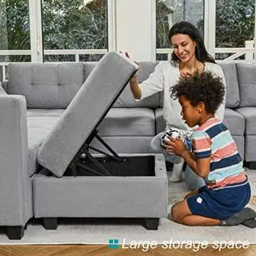 Belffin Modular Sectional Sleeper Sofa Couch with Storage Seat Reversible Modular Sofa Couch Oversized Sleeper Sectional Sofa Bed Set Light Grey