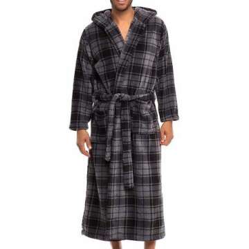 Alexander Del Rossa Men's Plush Fleece Hooded Bathrobe - Full Length Warm Lounge Robe