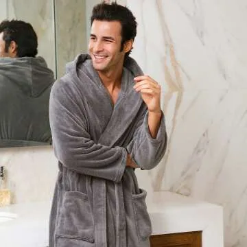 Men's Plush Hooded Bathrobe - Warm & Comfortable