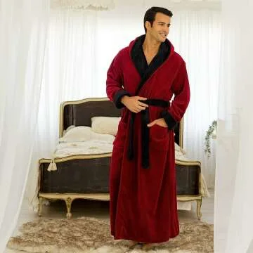 Men's Plush Hooded Bathrobe - Warm & Comfortable