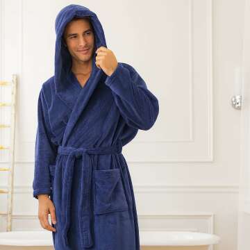 Men's Plush Hooded Bathrobe - Warm & Comfortable