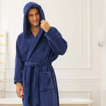 Men's Plush Hooded Bathrobe - Warm & Comfortable