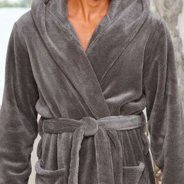 Men's Plush Hooded Bathrobe - Warm & Comfortable