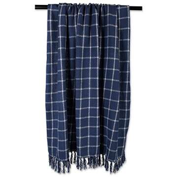 DII Transitional Checked Plaid Woven Throw, 50x60, French Blue