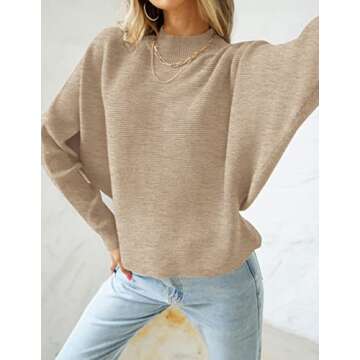 ZESICA Women's Cozy Turtleneck Batwing Sweater for Fall, Oatmeal, M