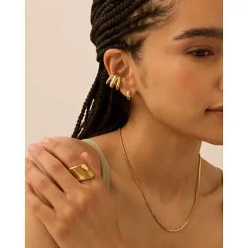 PAVOI 14K Yellow Gold Plated Trendy Chunky Triple Ring Ear Cuffs for Women | Statement Earring Pair