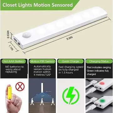 Anmeery Under Cabinet Lights 6 Pack Motion Sensor Light Indoor LED Ultra Thin Closet Lighting USB-C ...