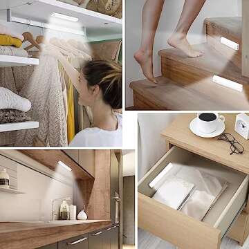 Anmeery Under Cabinet Lights 6 Pack Motion Sensor Light Indoor LED Ultra Thin Closet Lighting USB-C Rechargeable Battery Operated Stick-On Light for Kitchen Night,Dark Hallway,Wardrobe