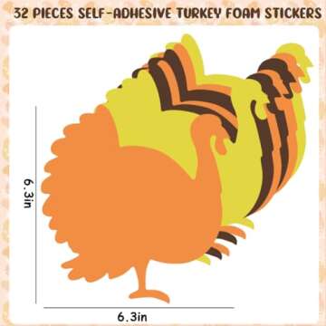 LUKBERA 660pcs Fall Foam Turkey Thanksgiving Craft Kits, Thanksgiving Turkey Foam Stickers Glitter M...