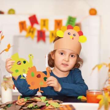 LUKBERA 660pcs Fall Foam Turkey Thanksgiving Craft Kits, Thanksgiving Turkey Foam Stickers Glitter Maple Leaf Pumpkins Self Adhesive Stickers Set for Kids Thanksgiving DIY Arts and Crafts Party Décor