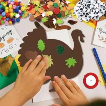 LUKBERA 660pcs Fall Foam Turkey Thanksgiving Craft Kits, Thanksgiving Turkey Foam Stickers Glitter Maple Leaf Pumpkins Self Adhesive Stickers Set for Kids Thanksgiving DIY Arts and Crafts Party Décor