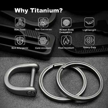 PJYTAC Titanium Key Ring Side Pushing Key Rings for Key Carabiner Quick Release EDC Split Rings for Keychains Heavy Duty