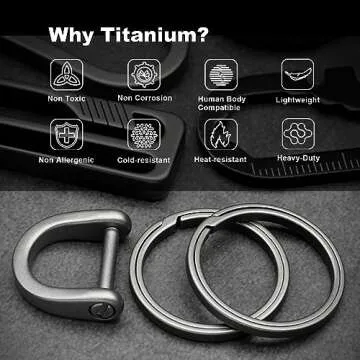 PJYTAC Titanium Key Ring Side Pushing Key Rings for Key Carabiner Quick Release EDC Split Rings for Keychains Heavy Duty