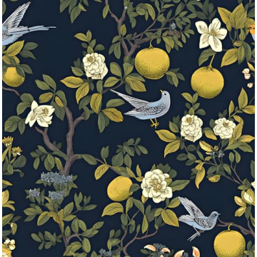 Elegant Birds Wallpaper Peel and Stick, Antique Floral Contact Paper 17.5" x 393.7", Vintage Botanic...