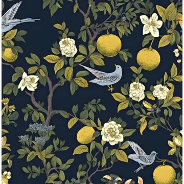 Elegant Birds Wallpaper Peel and Stick, Antique Floral Contact Paper 17.5" x 393.7", Vintage Botanic...