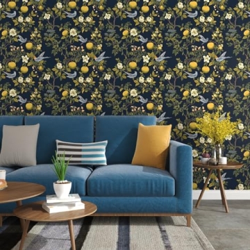 Elegant Birds Wallpaper Peel and Stick, Floral Design 17.5" x 393.7"