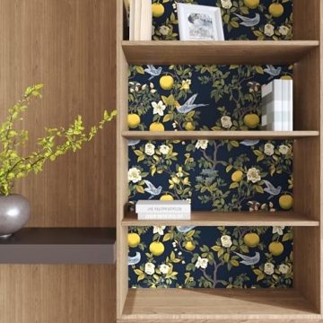 Elegant Birds Wallpaper Peel and Stick, Floral Design 17.5" x 393.7"