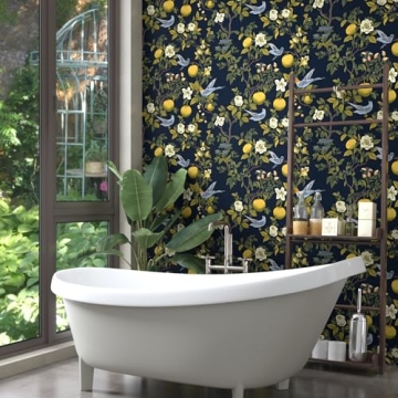 Elegant Birds Wallpaper Peel and Stick, Floral Design 17.5" x 393.7"