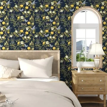 Elegant Birds Wallpaper Peel and Stick, Floral Design 17.5" x 393.7"