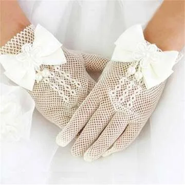 DreamHigh Flower Girl Mittens with Bow - Elegant Lace Gloves