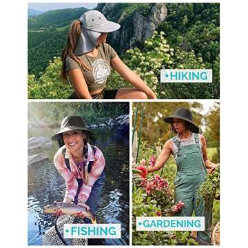 Camptrace Wide Brim UPF 50+ Hiking Fishing Gardening Hat with Neck Flap Sun Protection Outdoor Safari Hats for Women Nylon