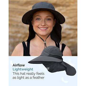 Camptrace Wide Brim UPF 50+ Hiking Fishing Gardening Hat with Neck Flap Sun Protection Outdoor Safari Hats for Women Nylon