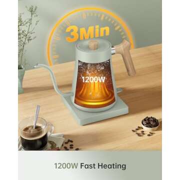 Fabuletta Gooseneck Electric Water Kettle: 3 Min Fast Heating, 1200W, 1L