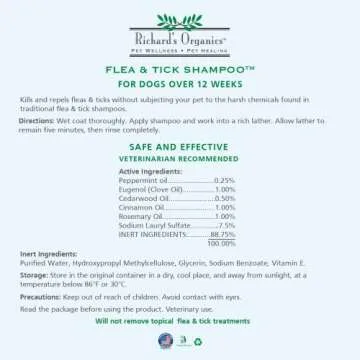Richard’s Organics Flea and Tick Shampoo for Dogs – 100% All-Natural Actives Kills Fleas, Ticks ...