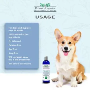 Richard’s Organics Flea and Tick Shampoo for Dogs – 100% All-Natural Actives Kills Fleas, Ticks and Repels Mosquitos – Gentle, Won’t Dry Skin, Great Smelling Essential Oils (12oz bottle),FG00440