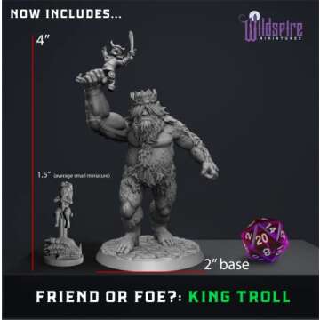 Wildspire Heroes, NPC Animal Companions & Troll King for DND Miniatures Bulk 28mm-32mm Unpainted Pai...