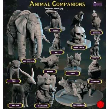 Wildspire Heroes, NPC Animal Companions & Troll King for DND Miniatures Bulk 28mm-32mm Unpainted Paintable Dungeons and Dragons Minis Pathfinder Figures for Fantasy Tabletop Roleplaying Games like D&D